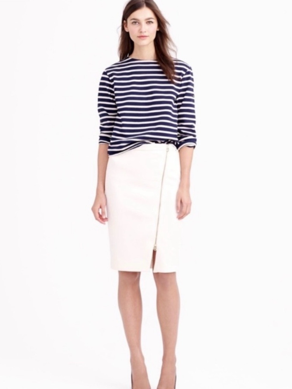 J. Crew Ivory Pencil Skirt with Diagonal Zipper